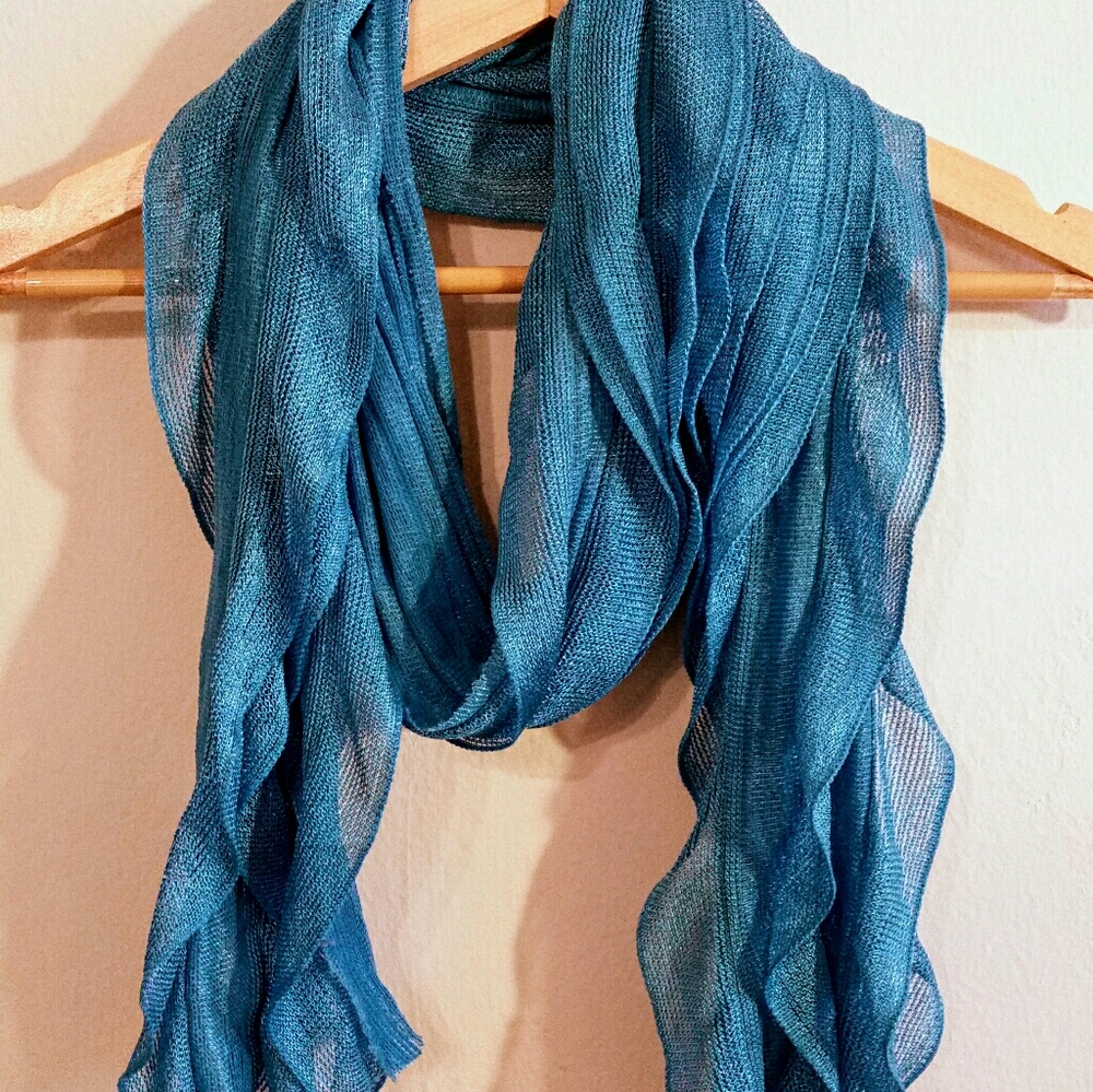 Turquoise Ruffled Scarf - Picture 2 of 8